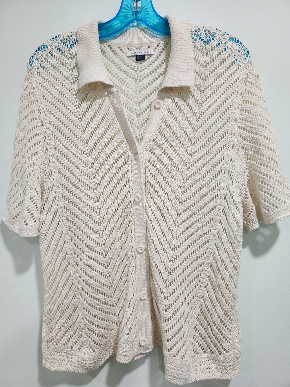 American Eagle Outfitters Cream Chevron Openwork Button Cardigan